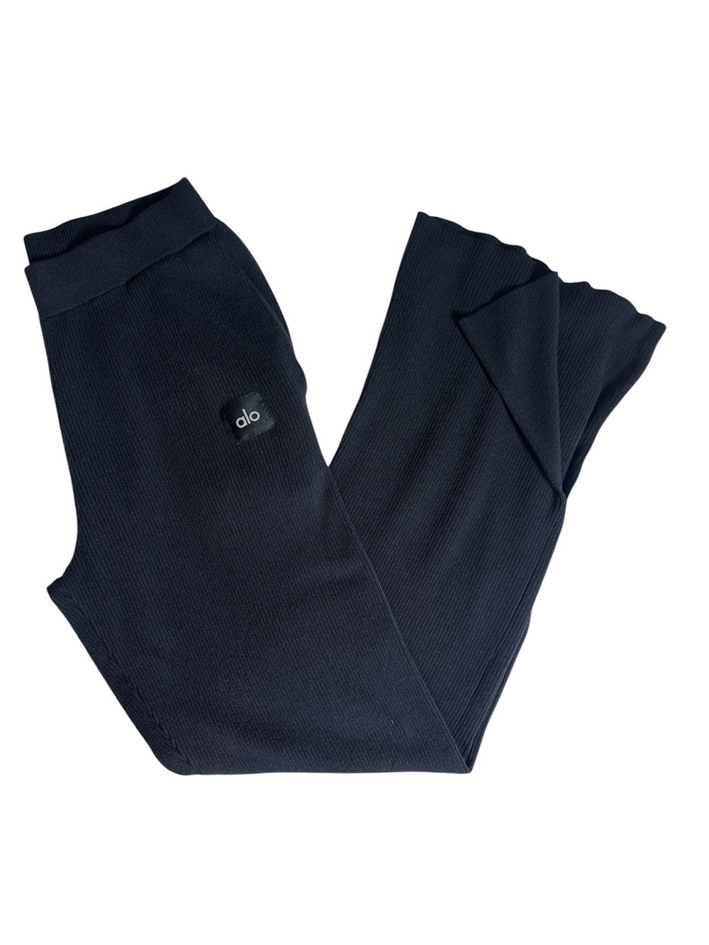 ALO Ribbed Knit Wide Leg Split Hem Lounge Pants Black s/m - Picture 5 of 8